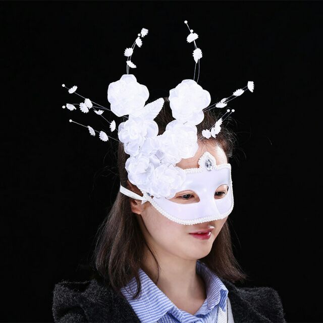 Mặt nạ hóa trang Halloween nữ nửa mặt hoa trắng