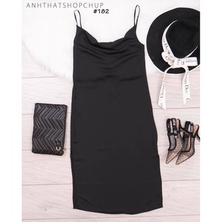 Đầm suông 2 dây lụa cổ đổ sexy MS182 - đen, vàng