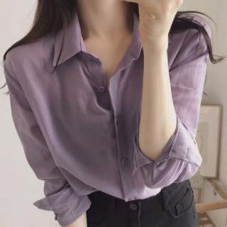 Áo Sơ Mi Tay Dài Một Hàng Nút Cài Màu Tím Trơn Đơn Giản Phong Cách Hàn Quốc Dễ Phối Đồ Thời Trang Cho Nữ