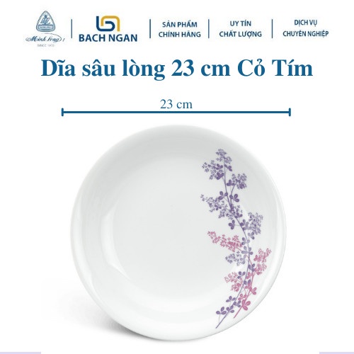 Dĩa Sâu Lòng Minh Long 23cm Daisy Cỏ Tím bằng sứ hàng đẹp, cao cấp dùng trong gia đình, tặng quà tân gia