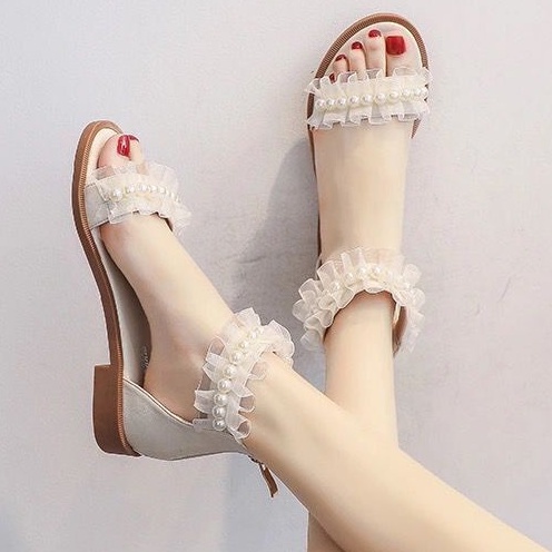 Giày Sandal Đính Ngọc Trai Thời Trang Mùa Hè HQ076