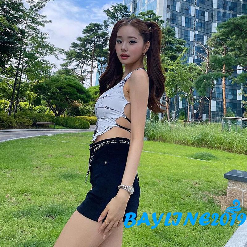 Áo Lửng Hai Dây Cổ Chữ U Hở Lưng Họa Tiết In Thời Trang Mùa Hè Cho Nữ Size S/M/L