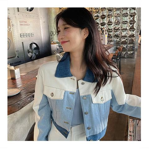 Jiashucheng Áo Khoác Denim Ngắn Dáng Rộng Phong Cách Hàn Quốc Thời Trang Mùa Thu Hàng Mới Dành Cho Bạn Nữ