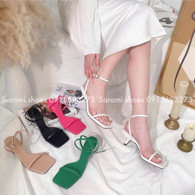 Sandal quai mảnh gót xéo fashion kiểu dáng độc đáo, trẻ trung