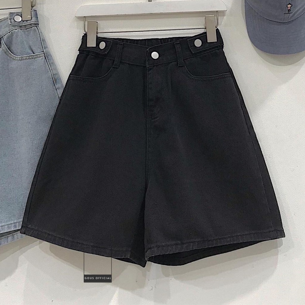 Quần Short Jean Trơn Cạp Cao Lên Dáng Cực Xinh Quần Đùi Nữ Ống Rộng Kèm Nút Cài Eo Dễ Phối Đồ Simby 2727