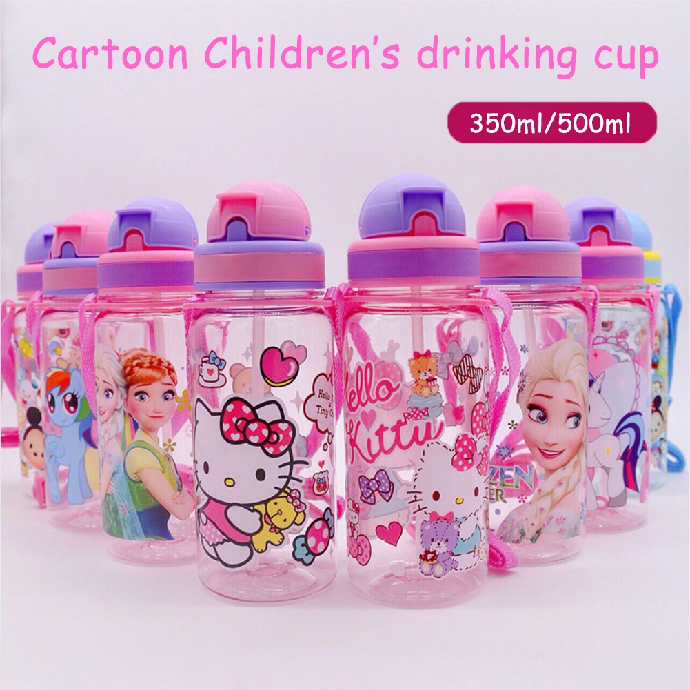 Cốc nước có dây buộc Avengers Disney Spider-Man Minnie Mickey 350ml/ 500ml thể thao ngoài trời cho học sinh