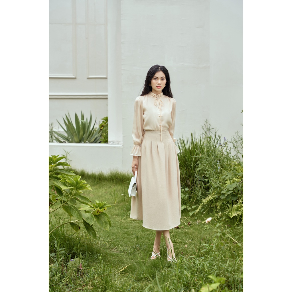 Set bán lẻ gồm áo sơ mi công sở, chân váy midi dáng dài OLI YAME