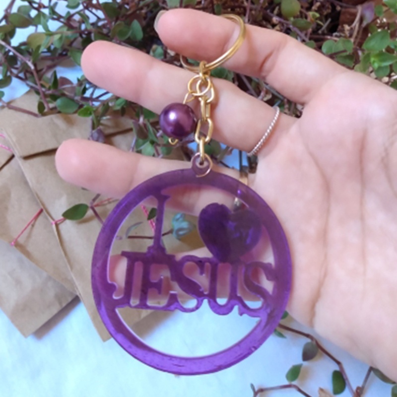 Khuôn Silicone Làm Móc Khóa Hình Chúa Jesus / Christian Màu Hồng Lấp Lánh