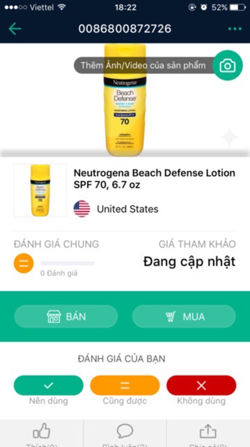 KEM CHỐNG NẮNG NEUTROGENA Beach Defense® Water + Sun Protection Sunscreen Lotion Broad Spectrum SPF 70.