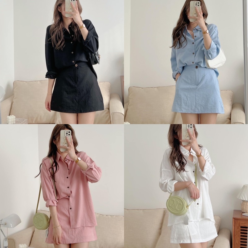 [Ảnh thật/Video]Set Áo kèm chân váy chất lụa đũi Hàn siêu mềm mát  Set bộ đồ nhẹ nhàng dễ mặc