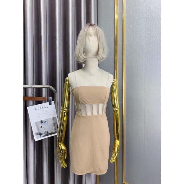 Đầm cúp ngực Đính Đá Dự Tiệc Sang Chảnh Phối Lưới