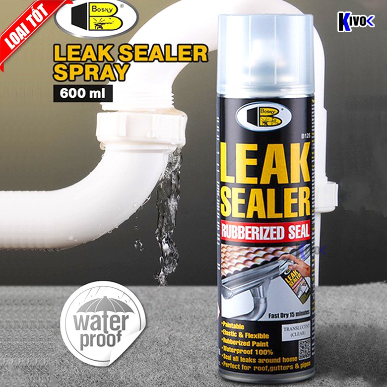 Bình Xịt Chống Thấm Đa Năng Leak Sealer BOSNY THÁI LAN B125 Chai Xịt Chống Dột Mái Nhà Mái Tôn, Sơn Xịt Chống Thấm Nước