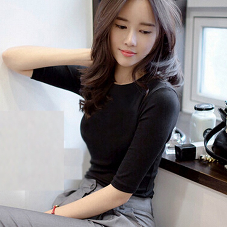 MỚI Áo thun cotton tay lửng màu trơn ôm sát cơ thể mùa thu đông dành cho nữ