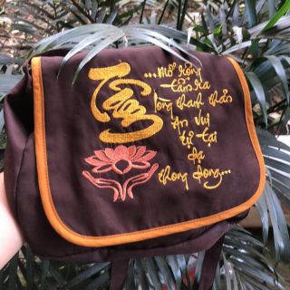 Túi đi chùa thêu hoa sen cao cấp