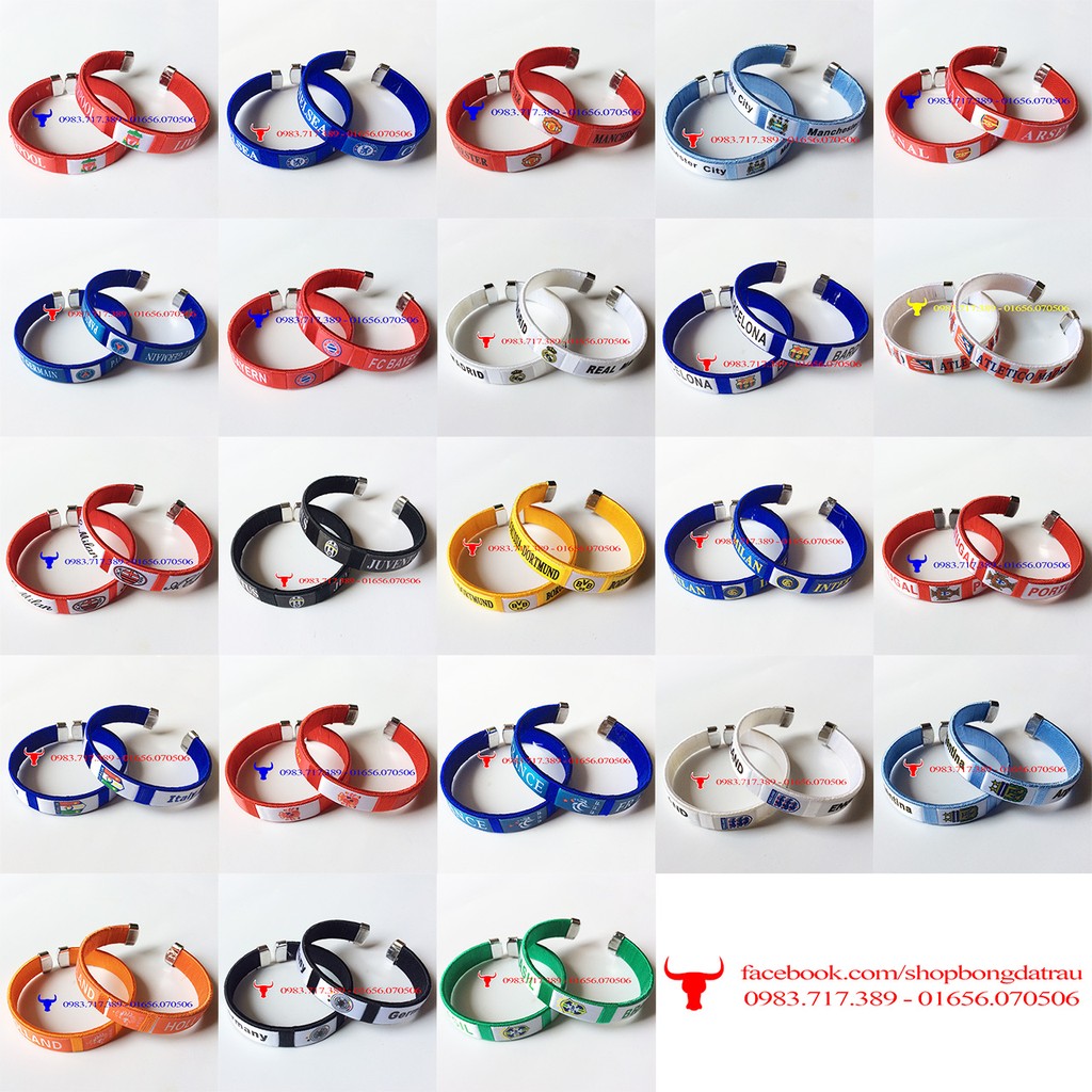 Vòng tay bọc vải lưu niệm - các câu lạc bộ bóng đá Manchester, Arsenal, Chelsea, Barca, Real, Liverpool - Trâu shop