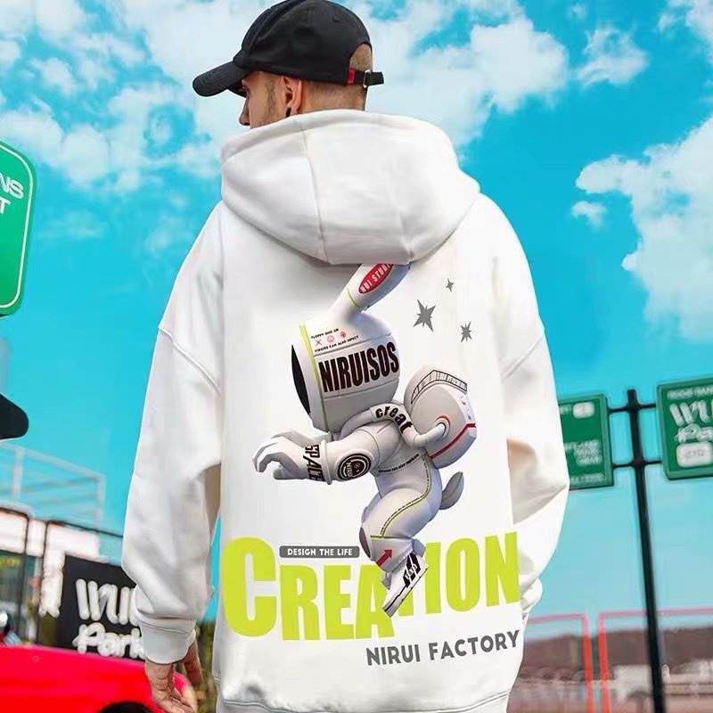 Áo Hoodie In Hình Thỏ Hoạt Hình Phong Cách Hip hop Hàn Quốc Thời Trang Cho Nam Cỡ M-5XL