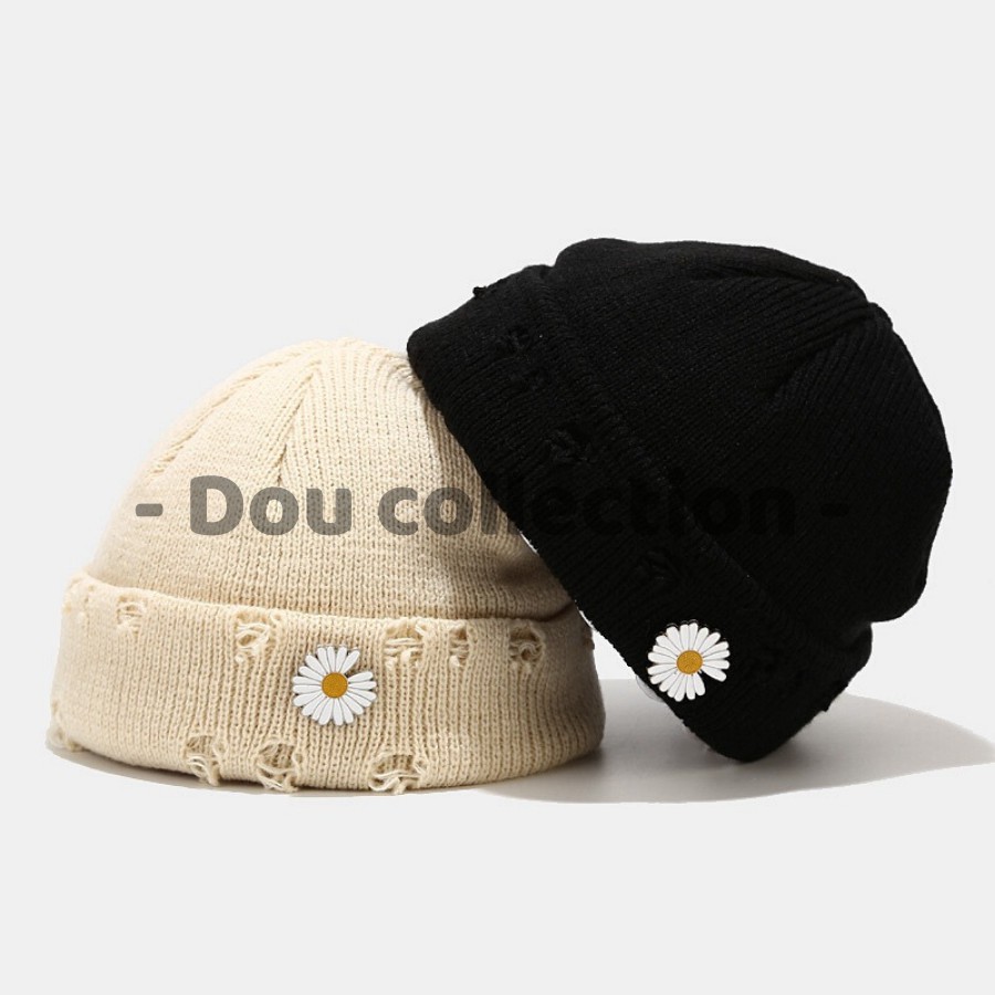 [Nowship2h] Mũ Nón Len Dệt Kim Phối Cài Hoa Cúc Thời Trang Đường Phố Hip Hop Cho Nam Nữ - Mã NL001