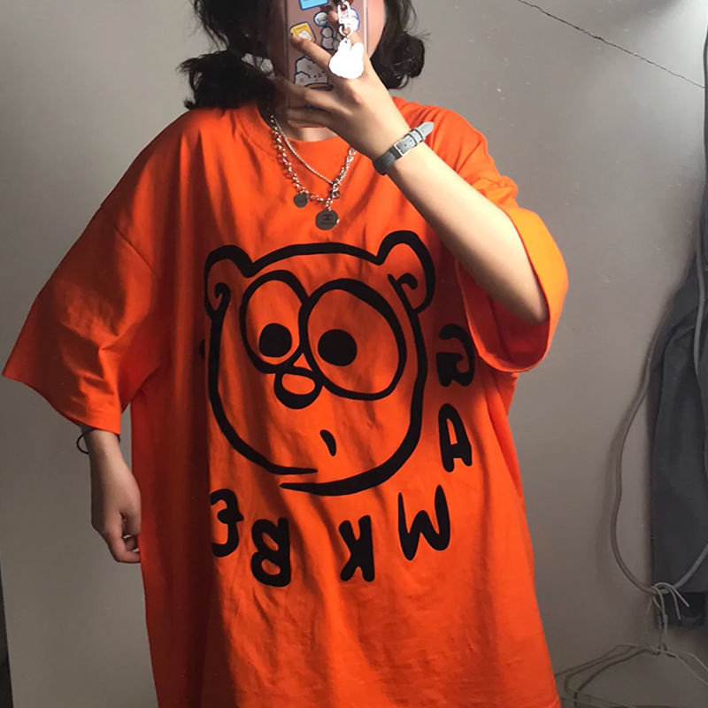 Áo Thun 100% cotton Tay Ngắn Phong Cách Harajuku Hàn Quốc Thời Trang Mùa Hè Hàng Mới 2021