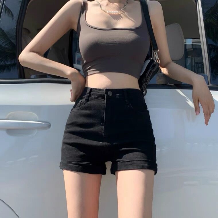 Quần jean ngắn XINLANYASHE lưng cao dáng rộng co giãn tốt thời trang cho nữ
