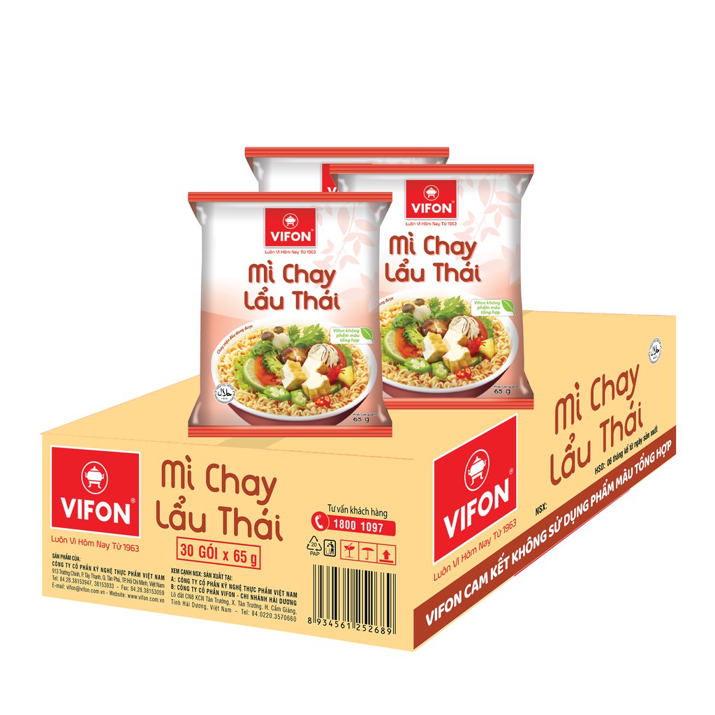 Thùng 30 Gói Mì Chay Lẩu Thái VIFON 65g/Gói