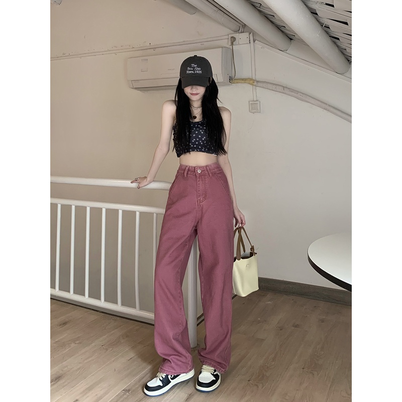 Ethelgirl Quần Jean Nữ Lưng Cao Ống Rộng Phong Cách retro Mỹ Cá Tính