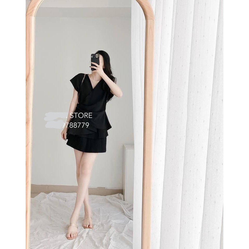 Áo Lụa Vạt Chéo Cổ V Cúc Gỗ - Áo Lụa Tay Hến Vạt Chéo