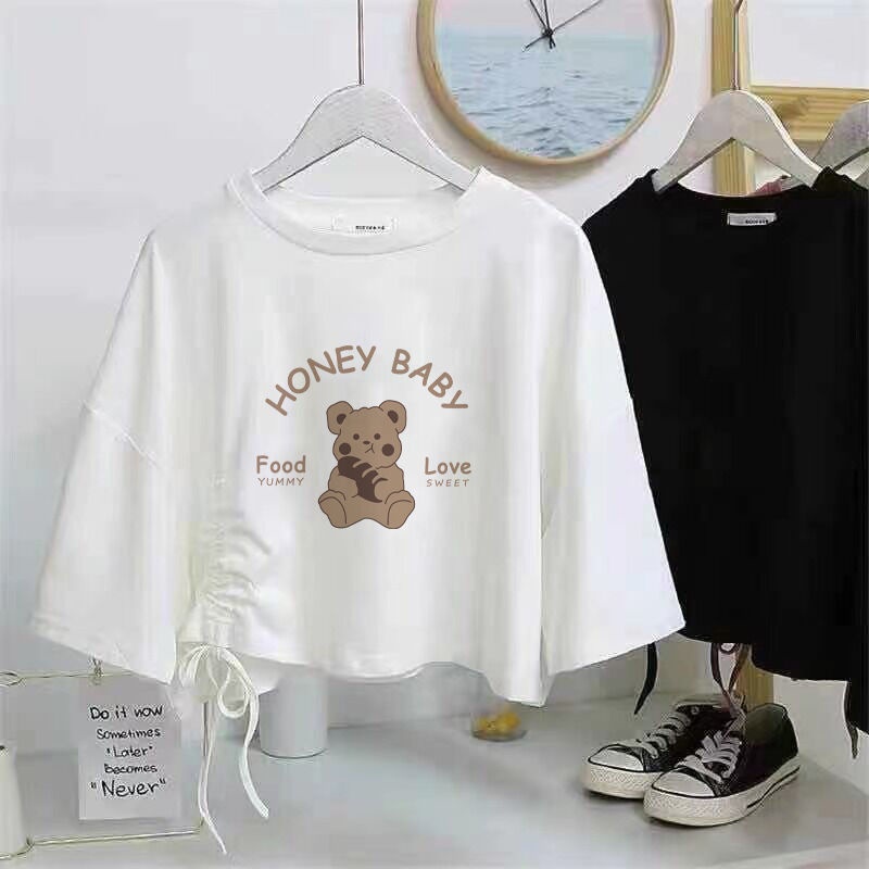 Áo Croptop Dây Rút Form Rộng Phong Cách Hàn Quốc