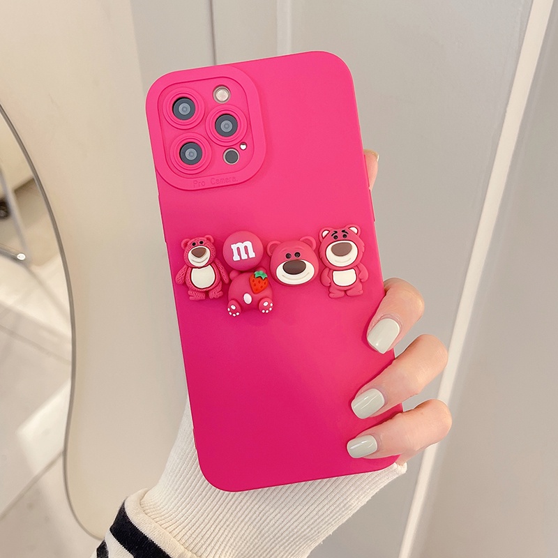 Ốp Điện Thoại Tpu Dẻo In Hình Gấu Hồng Đỏ Dâu Đáng Yêu Cho iphone 15 pro max 14 13 12 pro max 11 pro max 7 8 plus