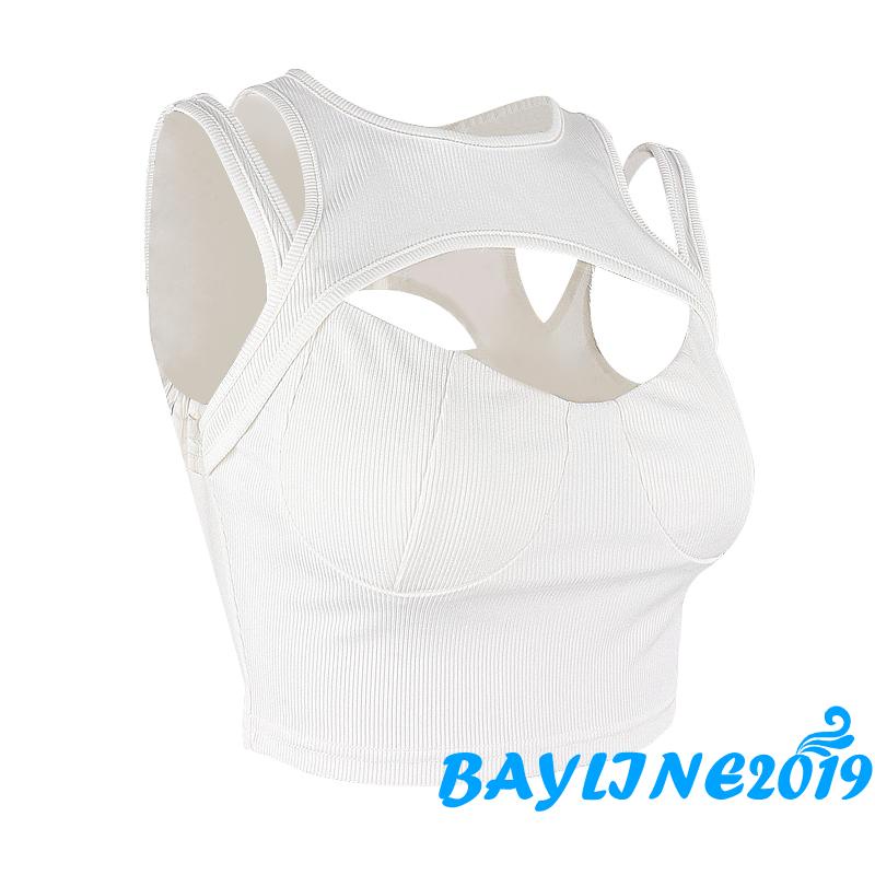 Bay-Women Casual Crop Tops, Solid Color Hollow Out Slim Fit Sleeveless Patchwork Vest
