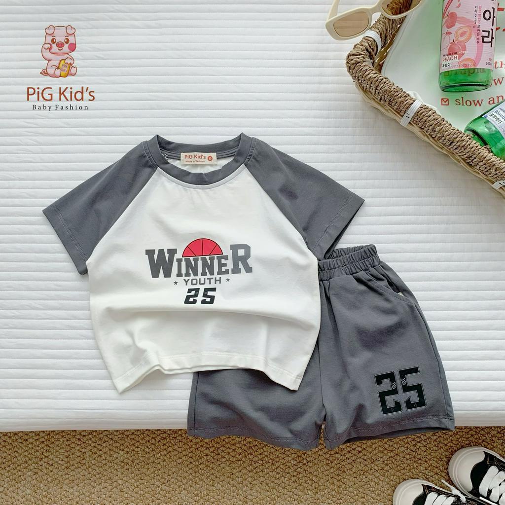 Bộ cotton cộc tay mềm mát unisex cho bé, bộ thun cotton co dãn tay phối năng động