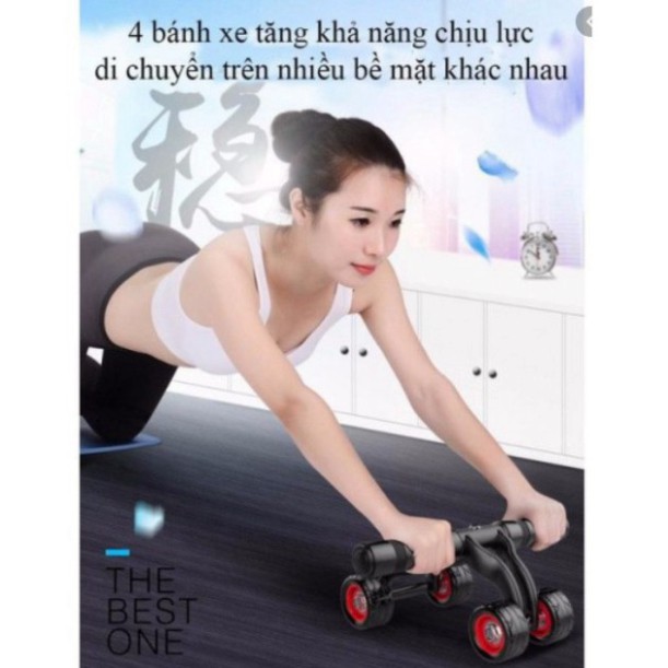 Con Lăn Tập Bụng Cao Cấp Gym Roller Gym 4 Bánh Con Lăn Tập Cơ Bụng , Chân , Tay , Vai , Eo Chuyên Nghiệp Tặng Kèm Thảm -