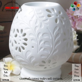 Đèn đốt tinh dầu để bàn, sứ trắng, CÀNH LIỄU DÁNG THẤP I MÃ: DXTD-06
