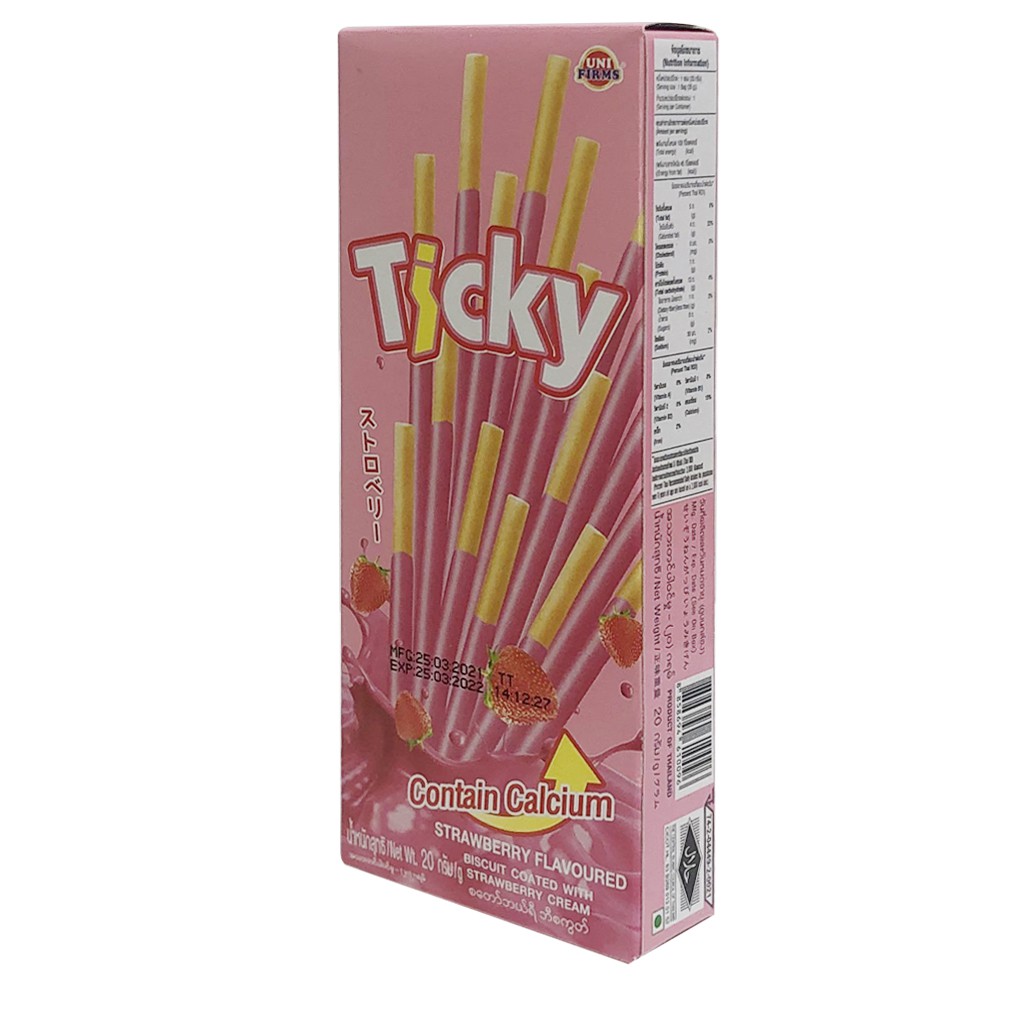 Bánh que kem dâu TICKY 20gr - màu hồng - bánh nhập khẩu Thái Lan - Ticky sticky strawberry
