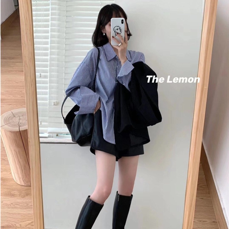 Áo sơ mi dáng rộng kẻ sọc thời trang xuân thu mới cho nữ