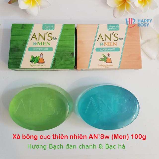 Combo 2 xà bông cục thiên nhiên AN'Sw 100g (Men) Bạch Đàn Chanh, Bạc Hà