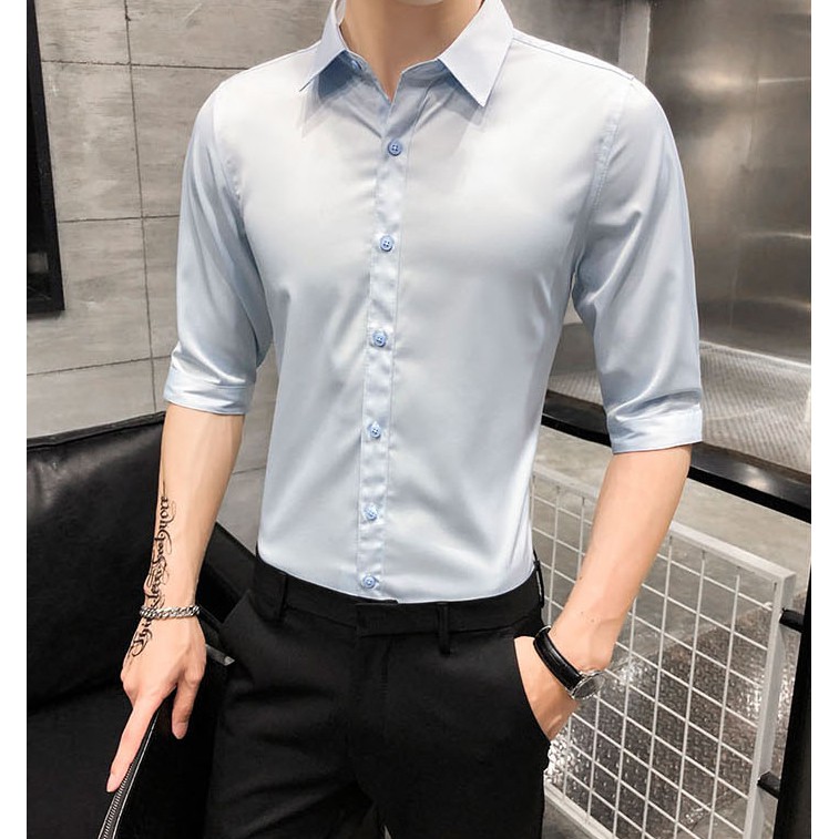 Áo Sơ Mi Nam Trendyman Dài Tay Trơn dáng ôm Áo Sơ Mi Dáng rộng unisex phong cách hàn quốc