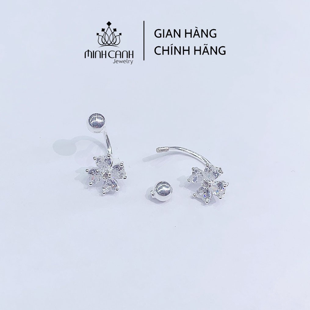 Bông Tai Bạc Cỏ 4 Lá Cong Đính Đá - Minh Canh Jewelry