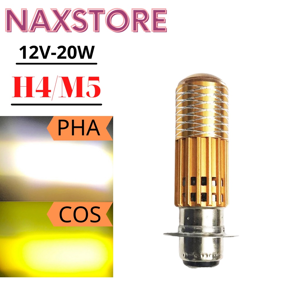 Đèn pha led bi cầu mini chân H4 cos vàng pha trắng đèn pha siêu sáng lắp xe máy -DPBV