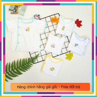 Áo sơ sinh 100% cotton Bibo Kim Thu kiểu bác sĩ thêu tay ngắn ( 5 cái )
