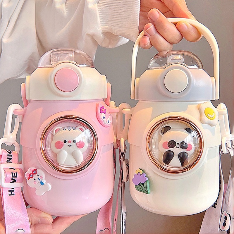Bình Nước Giữ Nhiệt 700ml Kèm Ống Hút Siêu Dài Dễ Thương Cho Bé