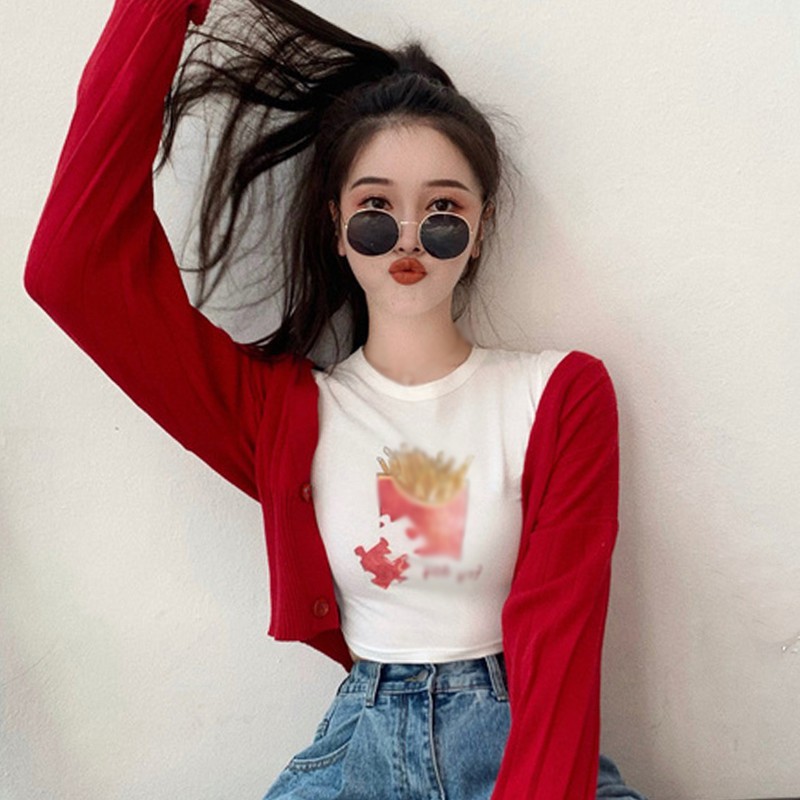 Áo Croptop Dệt Kim Tay Dài Cổ Chữ V Phong Cách Hàn Quốc | BigBuy360 - bigbuy360.vn