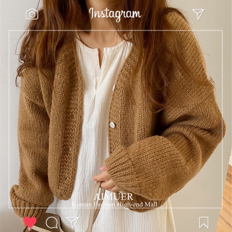 Áo len dệt kim sang trọng thiết kế cổ chữ V rộng rãi dài tay áo len nữ mặc mùa thu và mùa đông | BigBuy360 - bigbuy360.vn