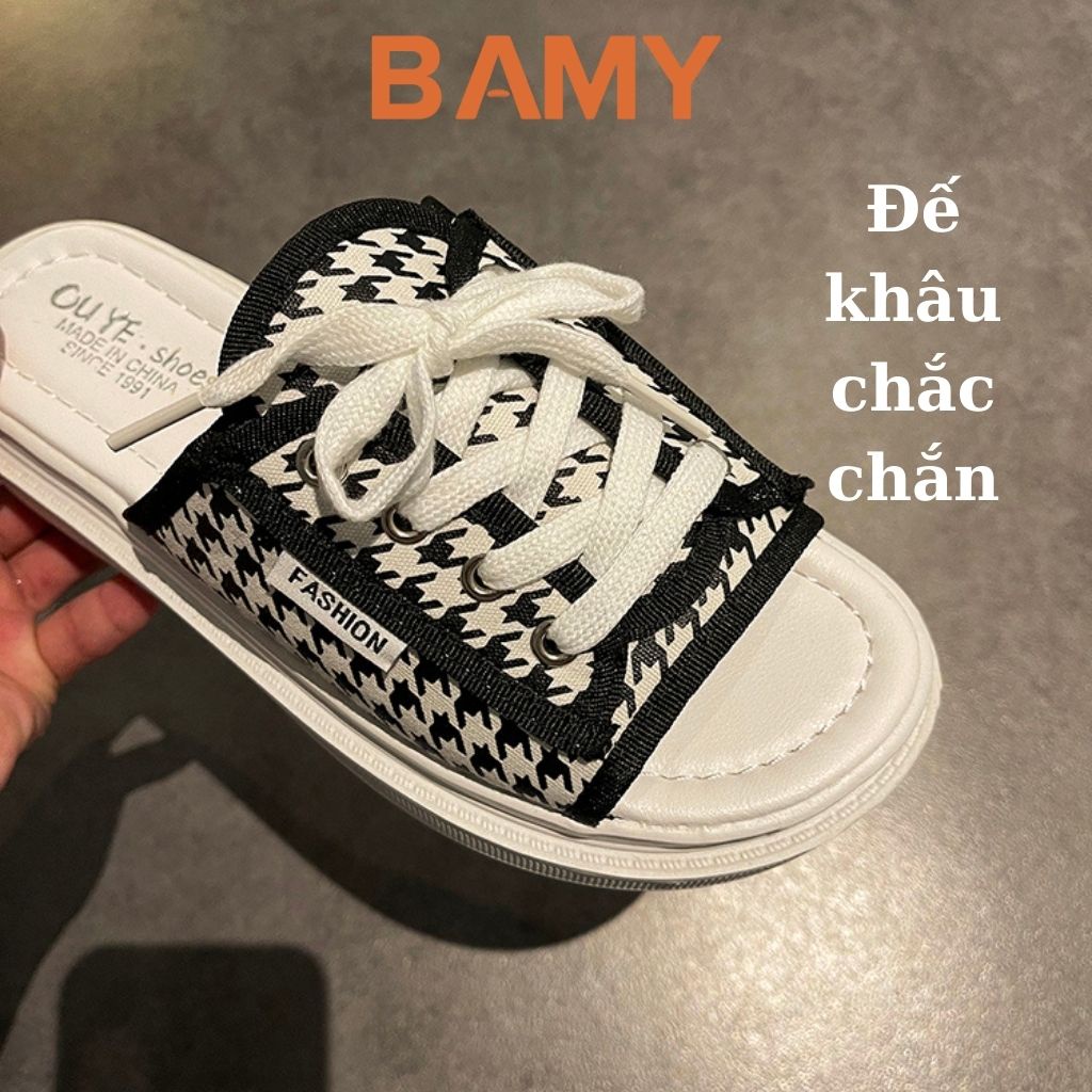 Dép quai ngang nữ dáng thể thao buộc dây CHIBAMY, Dép thời trang nữ chất vải nhiều họa tiết đế bánh mì cao 3cm