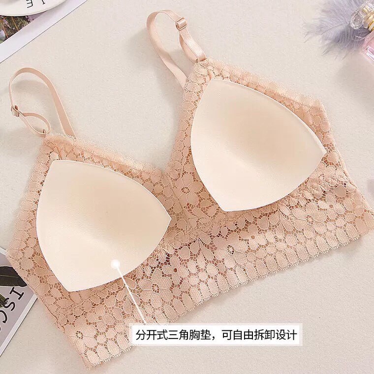 Áo bra họa tiết hoa cúc, Áo brallte hai dây, Áo lót ren, Queennga
