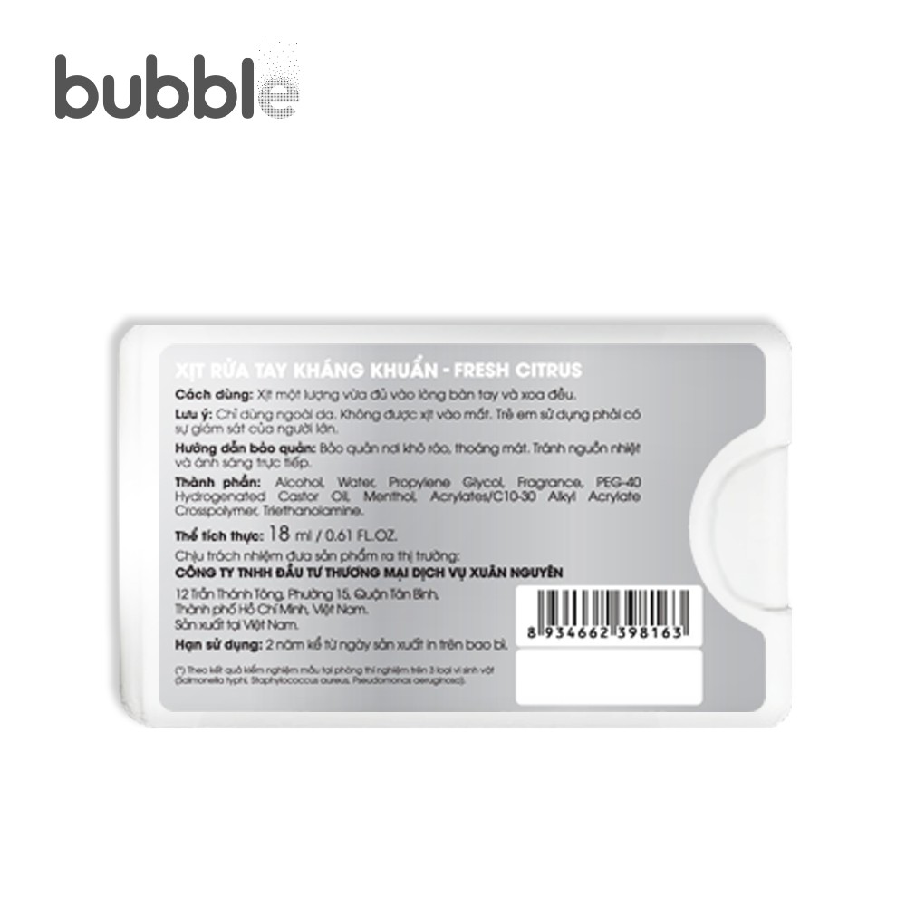 Xịt rửa tay khô kháng khuẩn Bubble | BigBuy360 - bigbuy360.vn