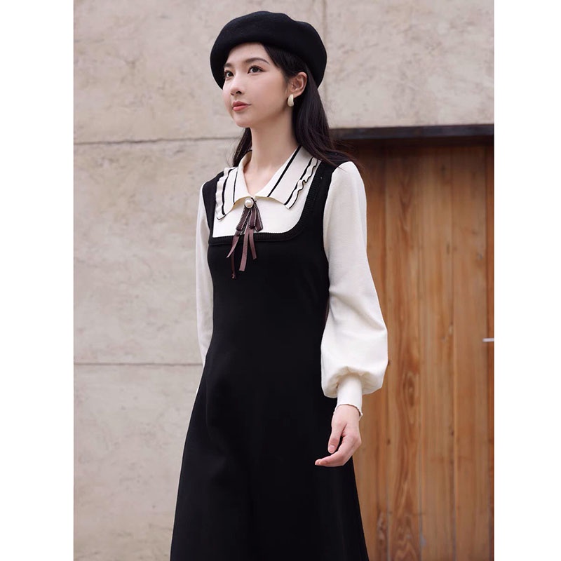 Đầm Nữ Chất Len Giả Yếm Tay Bồng Hàng Quảng Châu M033- Lolla_Fashion