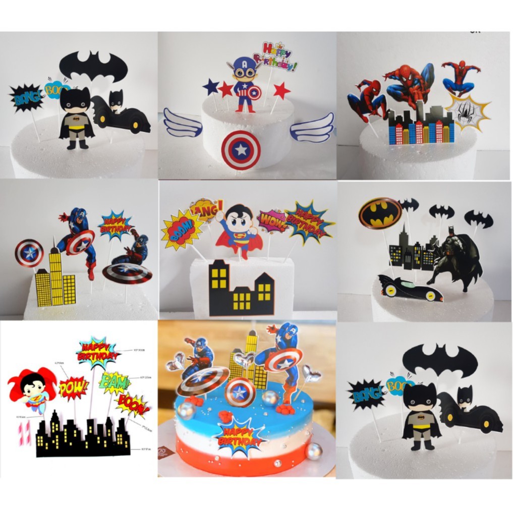 Bộ hình cắm giấy siêu nhân Superman trang trí bánh sinh nhật, topper cake