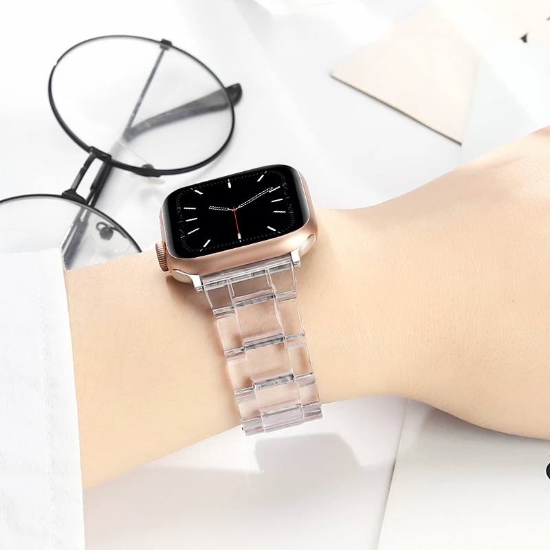 Dây Đeo Nhựa Trong Suốt Cho Đồng Hồ Thông Minh Apple Watch Iwatch Series 1 2 3 4 5 6 SE 38mm 40mm 42mm 44mm Series 7 41mm 45mm