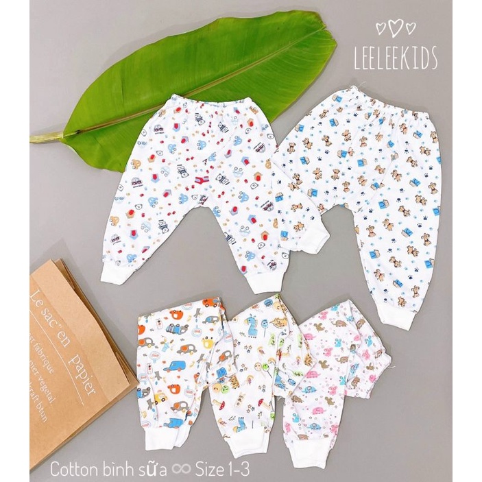 Quần Dài Cotton Leelee Kid  Vải Trắng Họa Tiết / Can Đũng Đóng Bỉm Thoải Mái