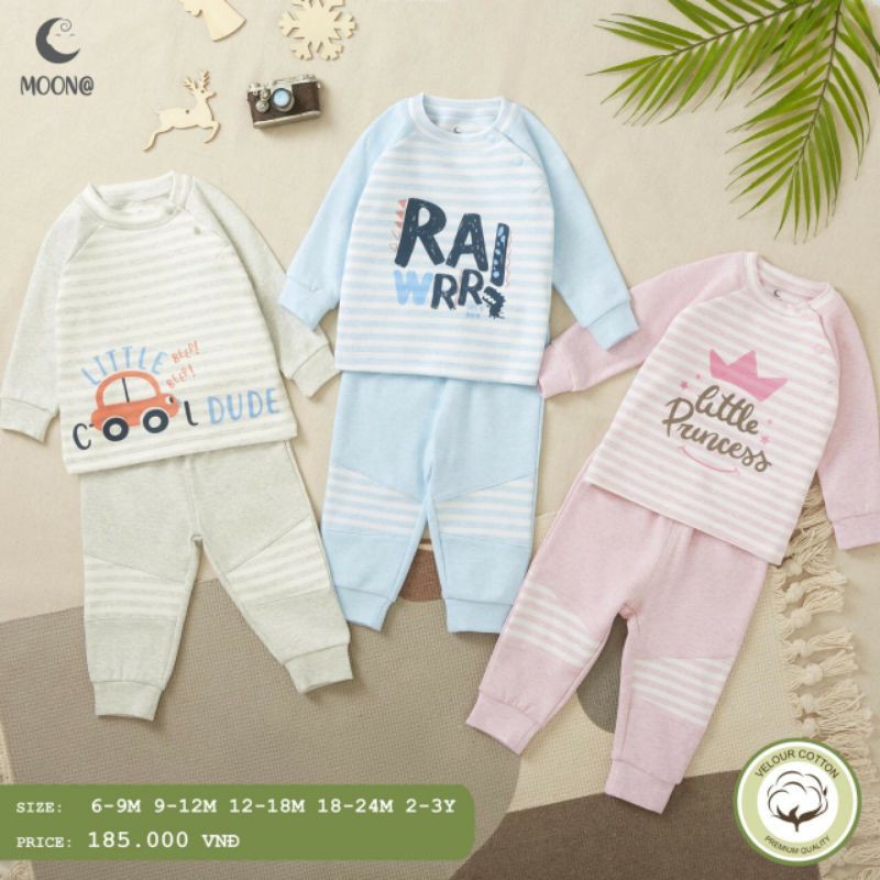 Bộ nỉ cho bé trai, gái, bộ nỉ thu đông cài vai hàng chính hãng Moon@ 2020 - vải nỉ - size từ 6 tháng - 3 tuổi